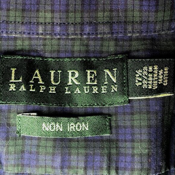 Lauren Ralph Lauren Non Iron Plaid Button Down in Navy/Green Men’s 17 1/2-32/33 - Picture 5 of 6